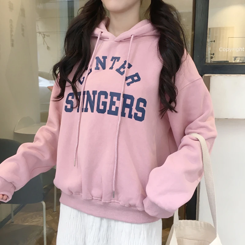 

2019New winter Casual Fleece women Hoodies Sweatshirts long sleeve streetweargirl Pullovers loose Hooded Female thick coat hoody