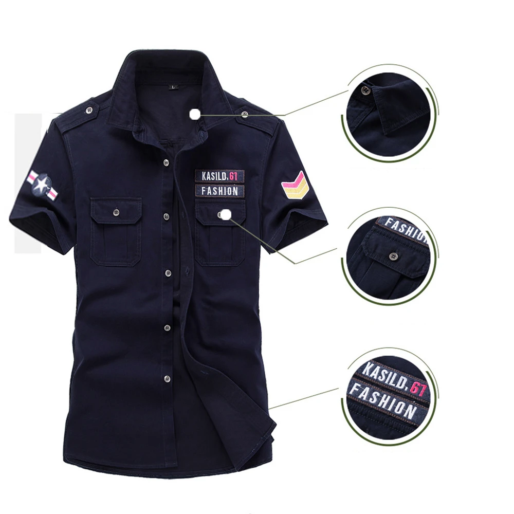 German Uniform Pilot Shirt Male The Second World War Short Sleeve Shirt Navy Germany Complex Tactical Army Militar Multicam Ww2