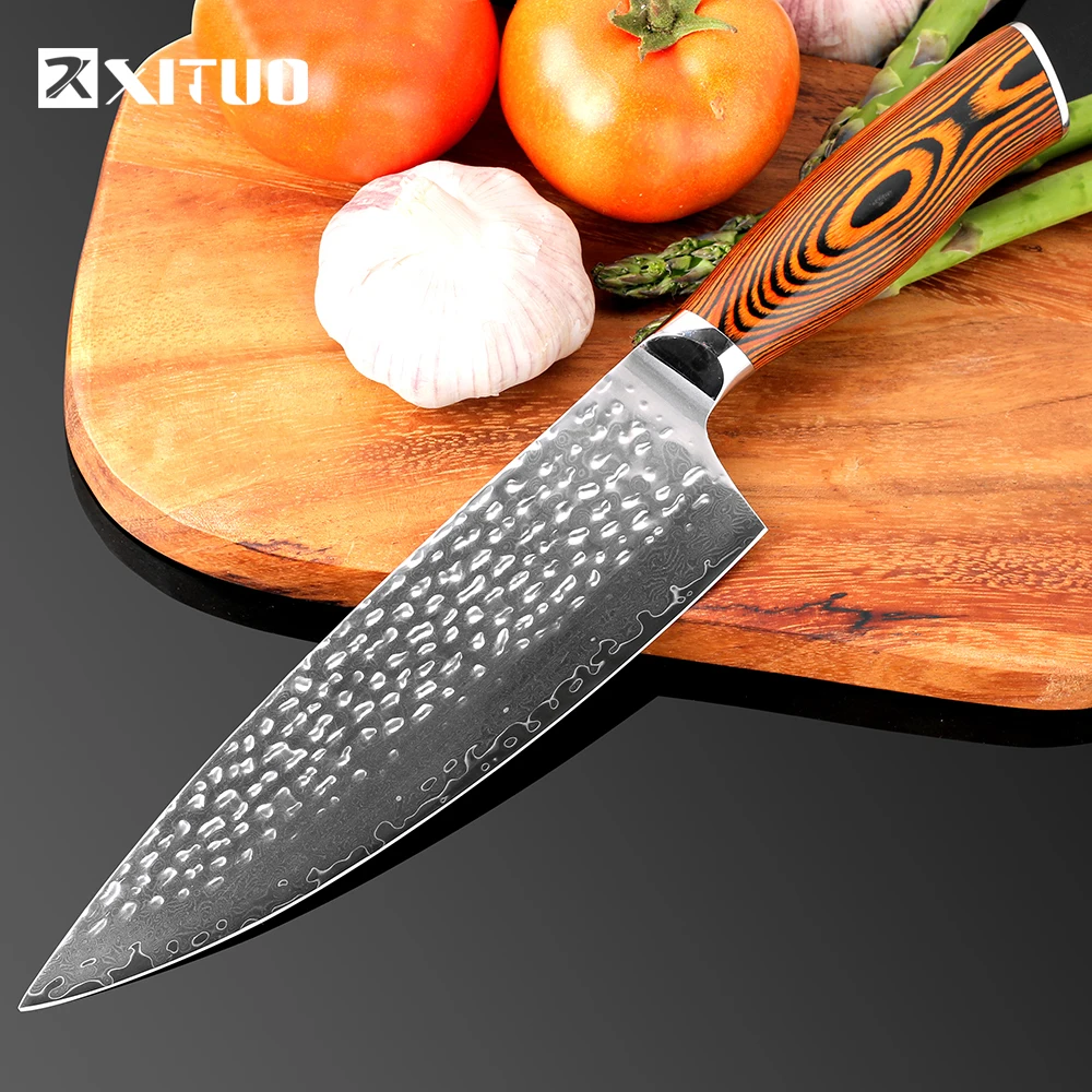XITUO 7+ " дюймов японские Дамасские кухонные ножи стальные кованые шеф-повара деревянная ручка для ножа Япония сталь Santoku Кливер универсальные ножи