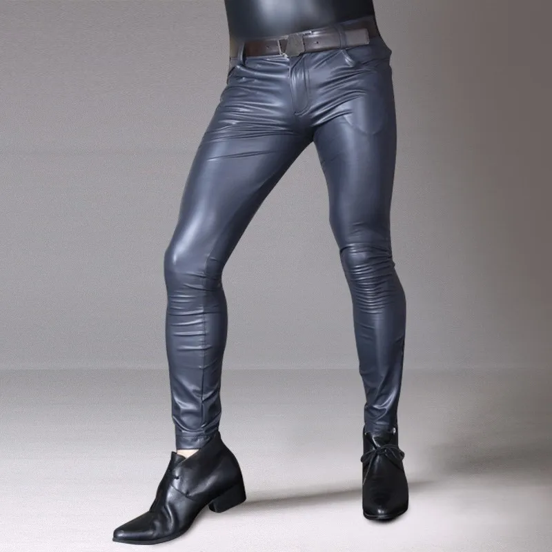 

Charm Sexy Man Close Leather Pants Honey Peach Buttocks Khaki Tight Trousers Pu Imitate Skin Shiny A Lower Leg Bootcuts