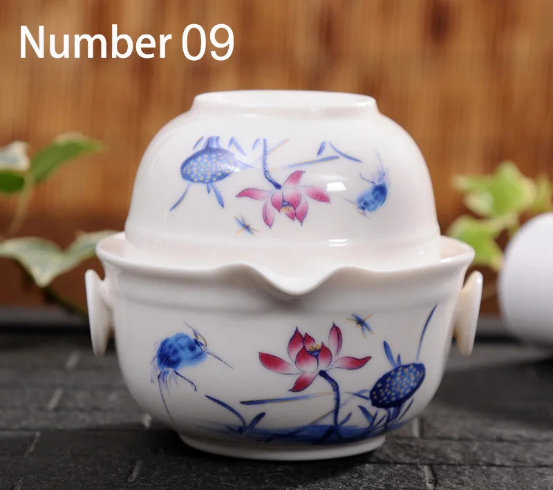 Керамический чайный набор включает 1 кастрюлю 1 чашку, высококачественный элегантный gaiwan, красивый и легкий чайник, чайный набор кунг-фу - Цвет: Number 09