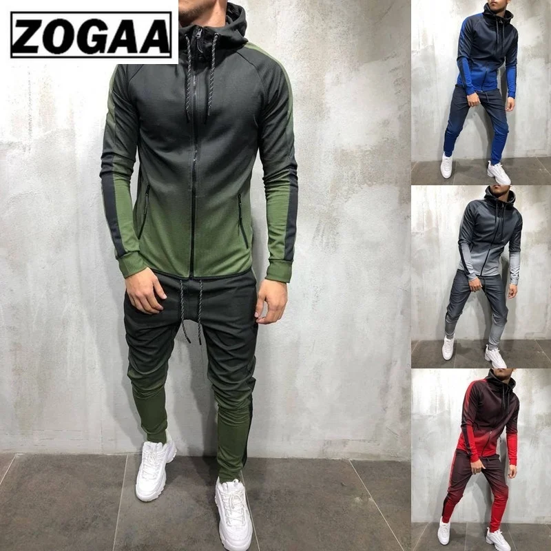 

ZOGAA 2019 Brand New Men Tracksuit 2 Piece Set 3D Gradient Color Casual Hoodies Sweatshirt and Pants Sportswear Joggers Men Sets