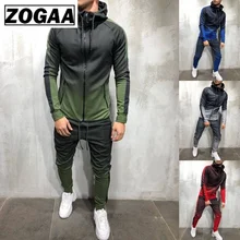 ZOGAA 2019 Новый Мужской Спортивный Костюм 2 Шт. Набор 3D Градиент Цвета Повседневная Толстовки Толс