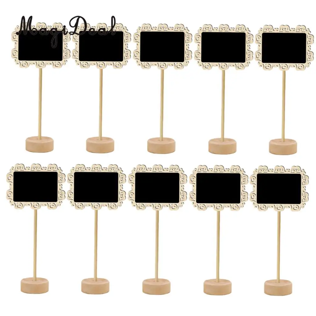 MagiDeal   10Pcs Table Top Wood Slate Chalkboard Easel Wedding Number Notice Memo Board Cafe Shop Price Promotion Stand Tags