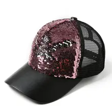 Женский хвостик бейсболка блестящая сетка булочка Bling Snapback шляпа солнцезащитные очки Регулируемая мода лето