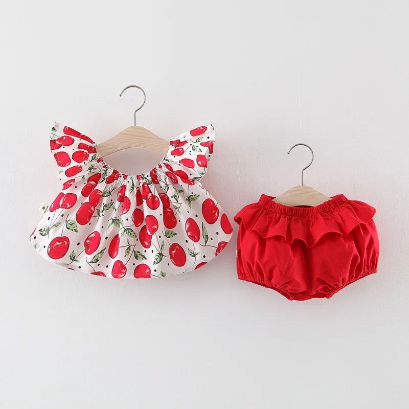 

Summer Fashion 2019 Kids clothes Sets 0-3year For girls Cherry t-shirt+baby shorts Cute shorts Beach 2 Pcs Suits C2708