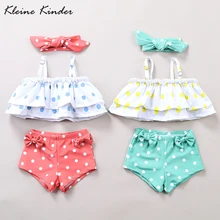 Одежда для купания для девочек; детский купальник в горошек из двух предметов с повязкой на голову; коллекция года; летние комплекты бикини с оборками для девочек