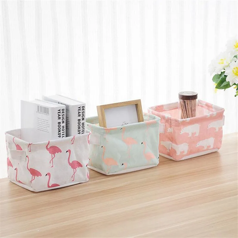 

NEW Cartoon Square Cotton Linen Desktop Storage Box Sundries Storage Organizer Stationery Cosmetic Storage Basket Container Case