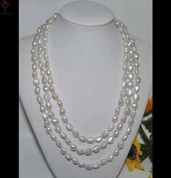 

50'' 127cm Women Jewelry necklace 9x10mm white barouque pearl handmade real natural freshwater pearl gift
