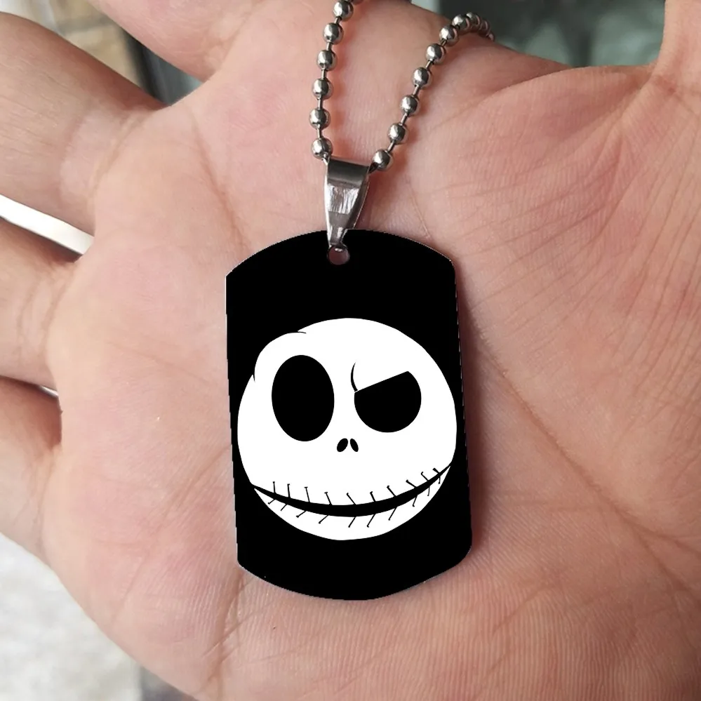

Suteyi Halloween Necklaces Black Stainless Steel Nightmare Before Christmas Jack Skellington Pendant Necklace Engraved Jewelry