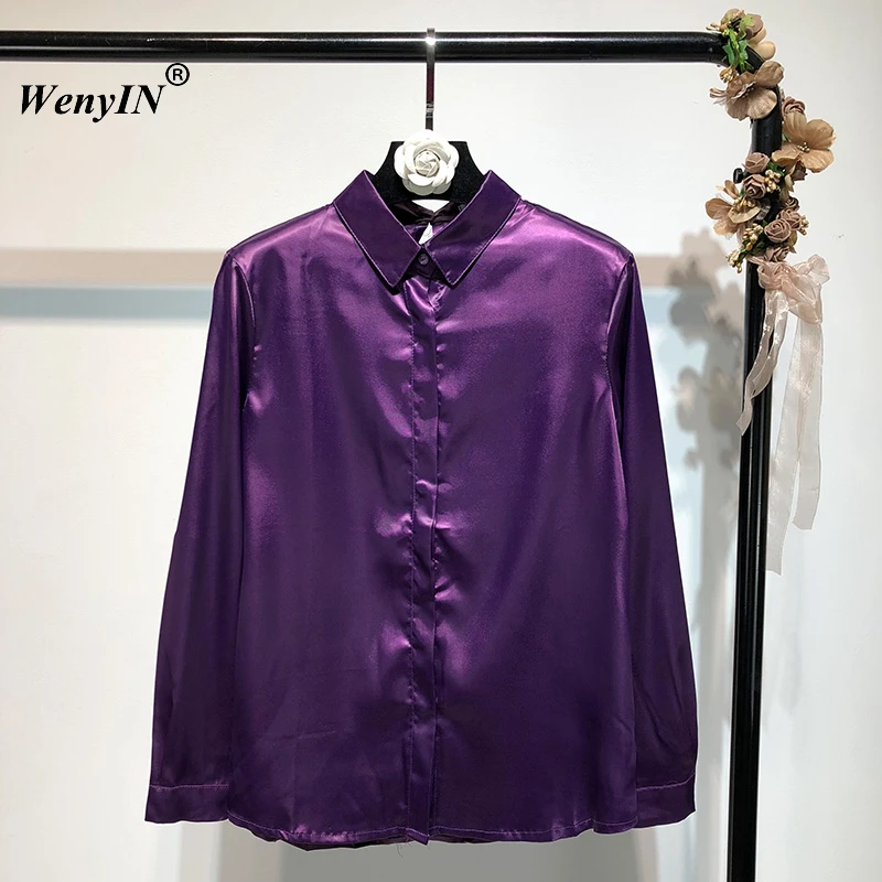 WENYIN/2018 осень зима уличной моды Винтаж Стиль атласная блузка Для женщин blusas