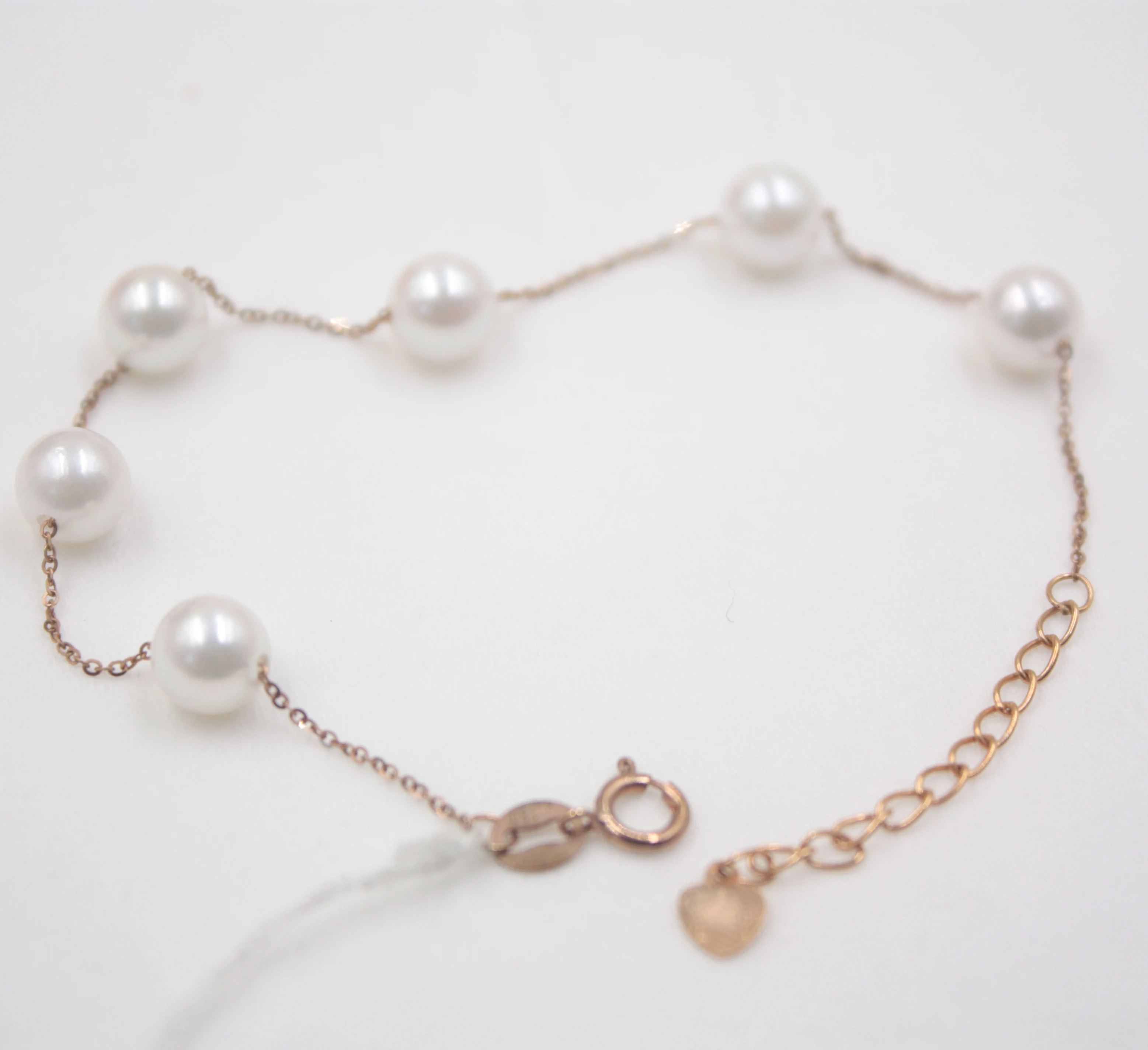 

Au750 18K Rose Gold Bracelet Woman's Natural Akoya Pearl Bead O Link 7.5''L Chain