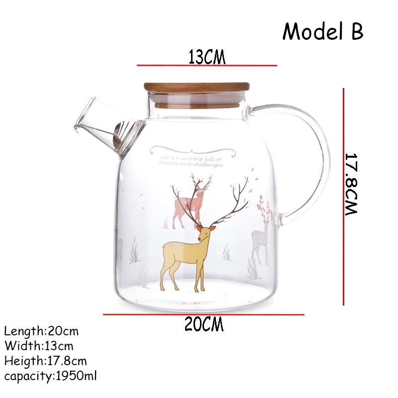 Емкость для молока, чайник, деревянная стеклянная чашка для чая, посуда для напитков, термостойкая чайная посуда, пасторальный стиль, цветок, олень, стеклянная бутылка, основа 1 шт - Цвет: Model B