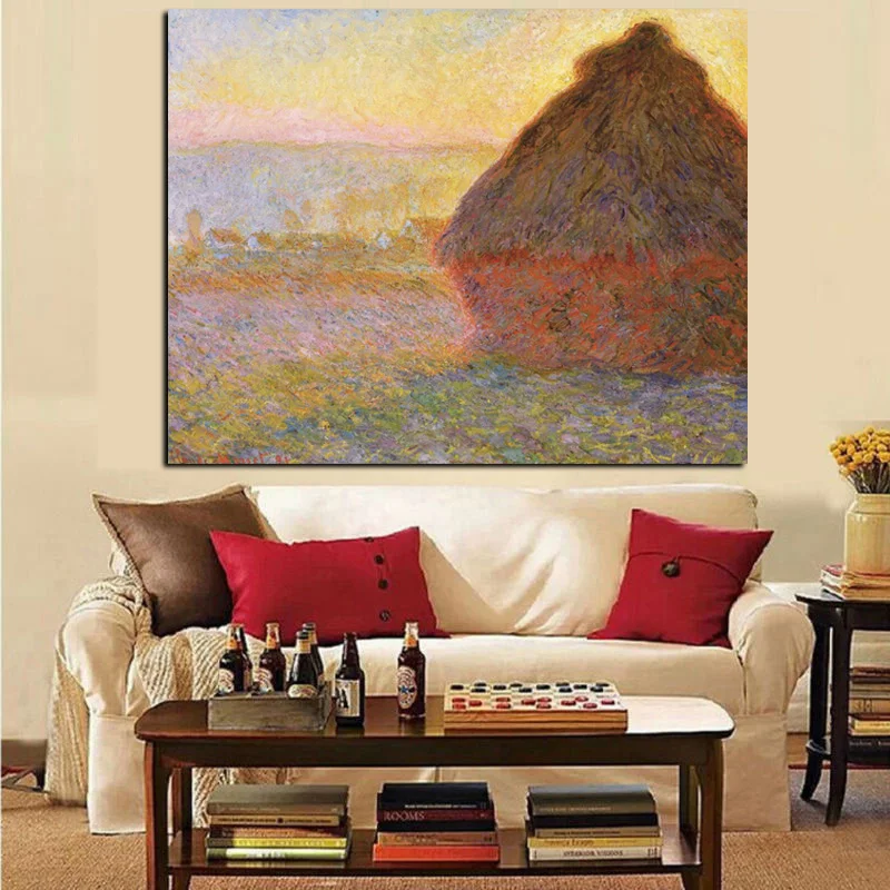 HD Print Claude Monet Haystack at Sunset Landscape Oil Painting on Canvas Art Wall Picture Poster for Living Room Sofa Cuadros (2)