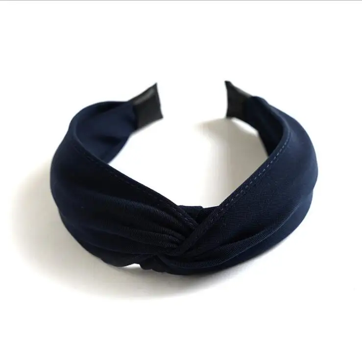Новое поступление Женская повязка Классическая плотная повязка на голову Перекрещенный тюрбан аксессуары для плетения волос высокого качества обруч для волос - Цвет: navy blue hairband