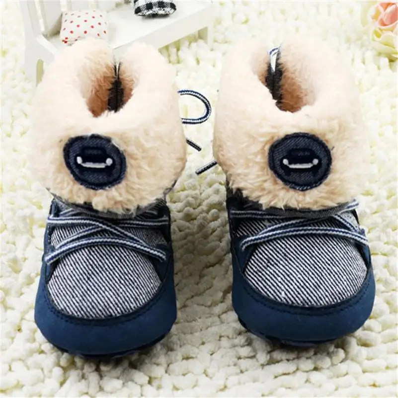 Fashion Lace Up Soft Sole Shoes Infant Kids Toddler Baby Boy Winter Warm Snow Boots 