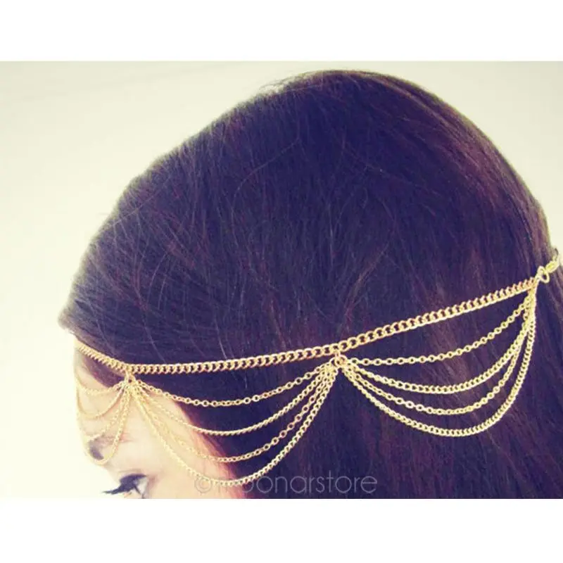 New Fashion Gold And Silver Hair Chain Handmade Weave Multi layer Alloy