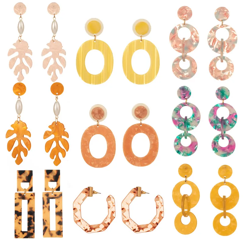 

Acetic Acid Drop Earrings for Women New Fashion Multi Color Leopard Print Sheet Simple Geometric Circle Square Leaf Long Earring