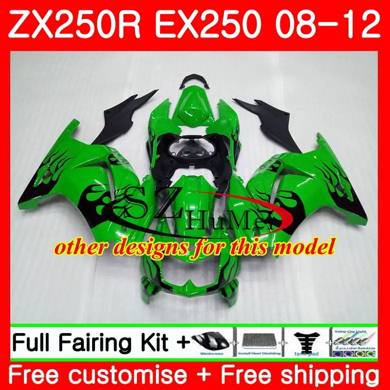 Корпус для KAWASAKI NINJA ZX-250R EX 250 ZX 250R 08 09 10 11 12 1SH5 EX250 зеленый белый ZX250R 2008 2009 2010 2011 2012 обтекатели