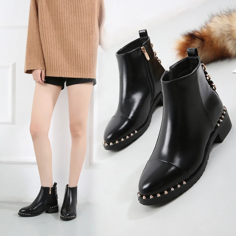 Женская обувь на плоской подошве с заклепками Zapatos Mujer Martain Bota Feminina Salto кожаные