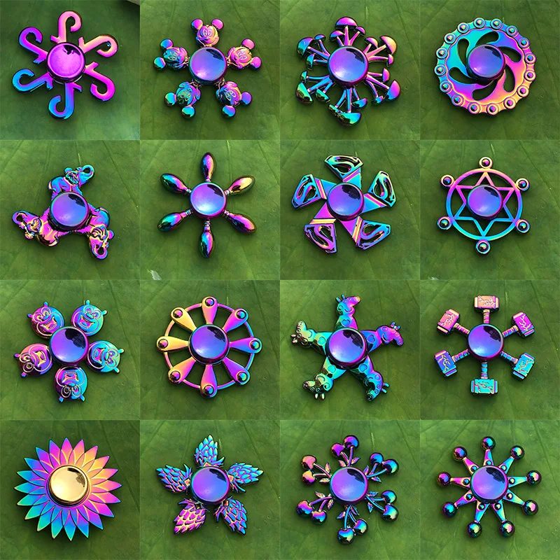 Multicolour Metal Alloy Fidget Spinner Rainbow Tri Fidget Wheels Gryo Hand Spinner R188 Electroplate Hybrid Bearing Children Toy