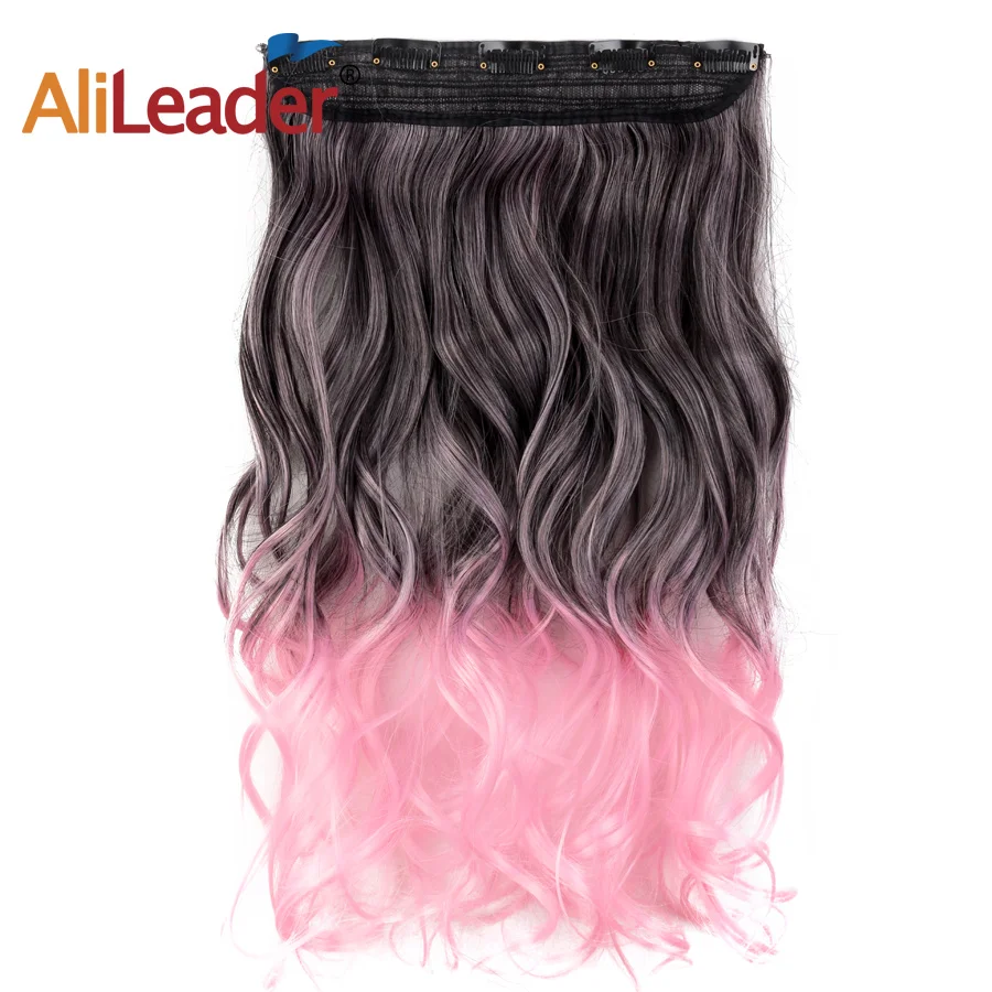 

Alileader Long Body Wave Halloween Hair 5 Clips In Hair Extensions Pink Blue High Temperature Synthetic Fiber Hair For Women