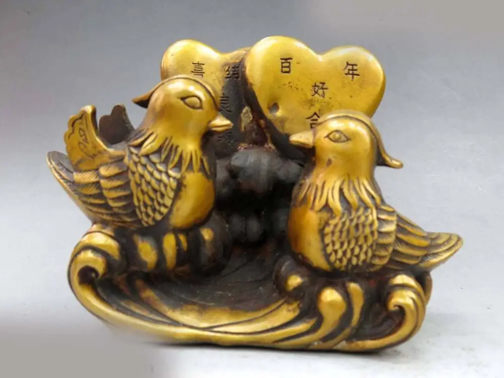 

DS China bronze gild carved beautiful Love for All Seasons mandarin duck Statue