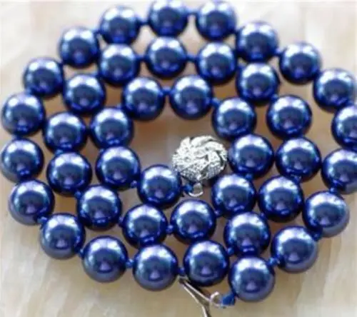 

Free Shipping >>>>>Beautiful! 10MM Navy blue Sea Shell Pearl Necklace AAA