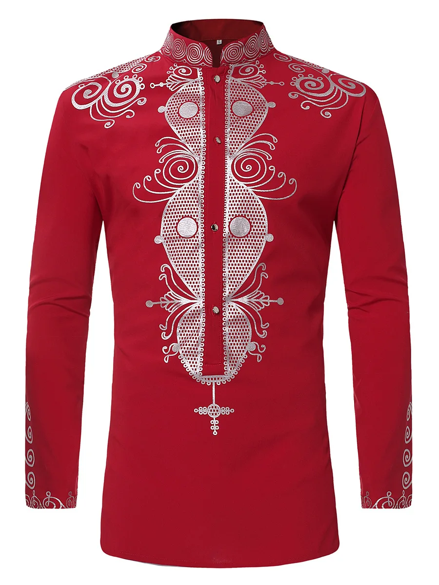 

2019 new African national style printed long-sleeve stand collar shirt