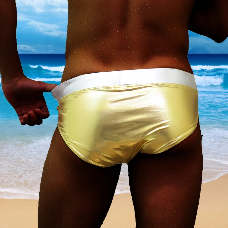 

Men Sport Surf Sexy Swim Briefs Swimwear Beach Swimming Pool Beach Board Wear Low Waist Metal Color Underpants