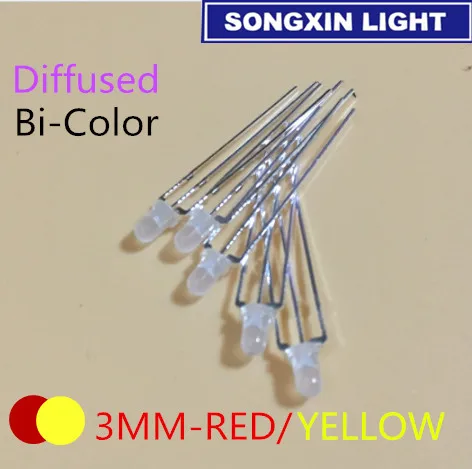 

50pcs LED 3mm Diffused Yellow And Red Common Cathode Common Anode 3 Pin Round 3 mm Bi-Color LED Light-Emitting Diode