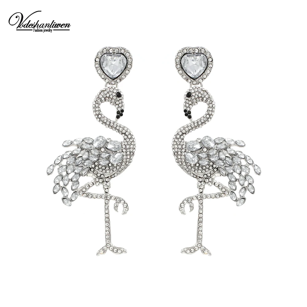 

Vodeshanliwen ZA Fashion Flamingo Crystal Earrings 2019 Luxury Rhinestone Drop Dangle Earrings For Women Wedding Jewelry