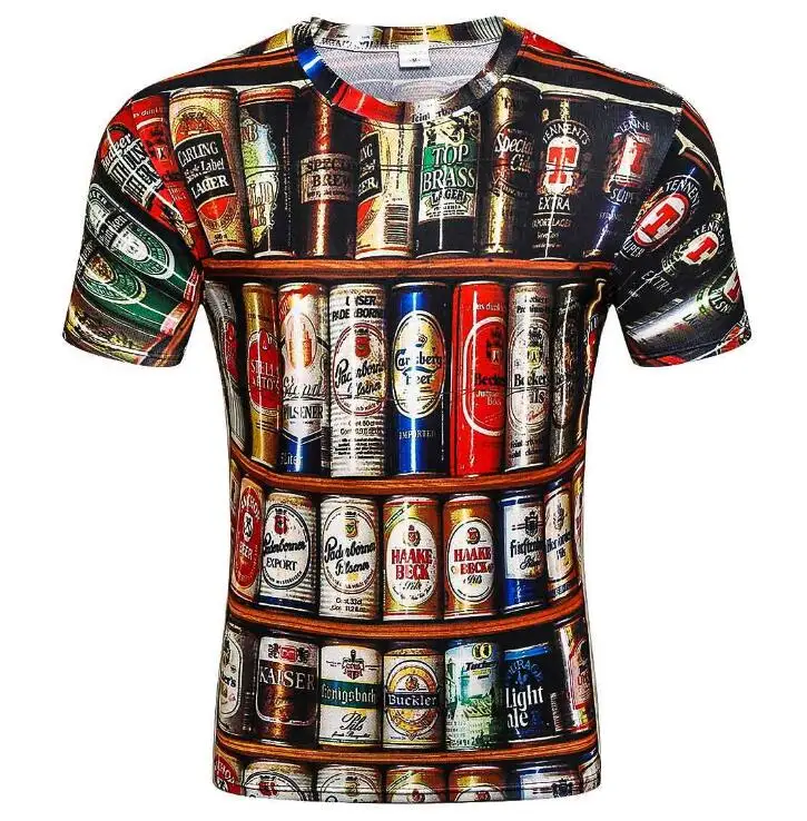 

Fashion Hot Sales 2017 Hip hop T shirt Men 3D Stacked Beer Bottles Cans funny tee shirt,Brand design men clothing