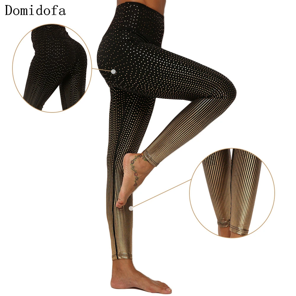 

Domidofa Black hot stamping polka dot yoga pants for women running sports fitness polyester tights