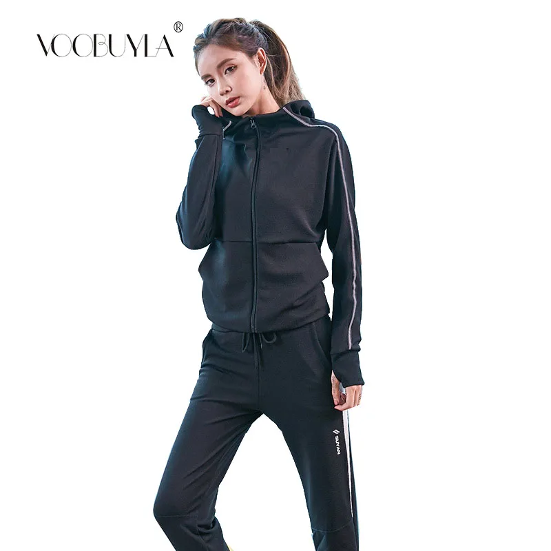 

Voobuyla 2 piece Fitness Set Women Sport Suits Long Sleeve Hooded Running Sets Sweat Pants Jogging Suit Women Jogging Sets