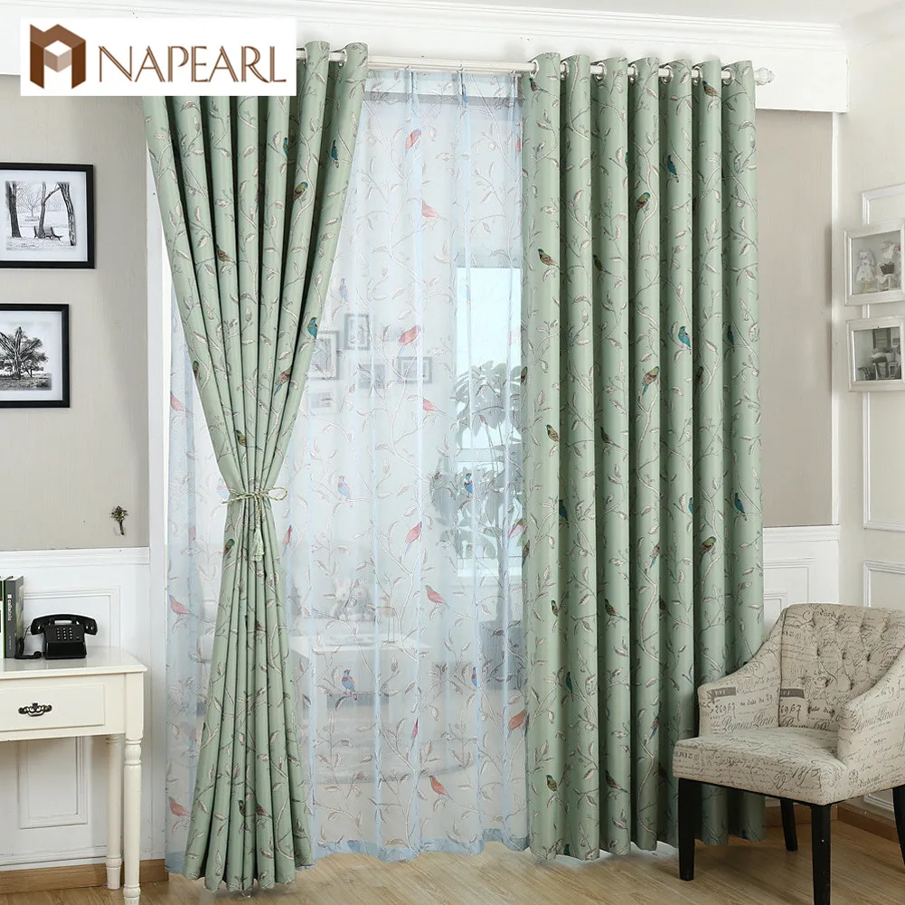 Napearl 1 Piece New Rustic Trees Birds Blackout Curtain Fabric
