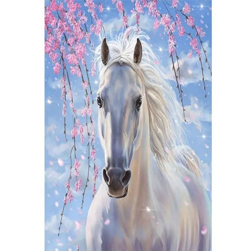 Art Diy Diamond Embroidery White Horse Diamond Painting Plum Blossom Scenery Full Drill Home