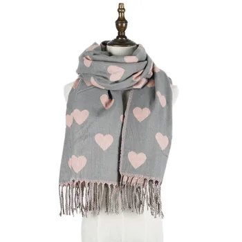 womens scarf heart winter scarf cashmere wool thick love shawl scarf luxury brand jacquard scarfs ladies pashmina fashion stole