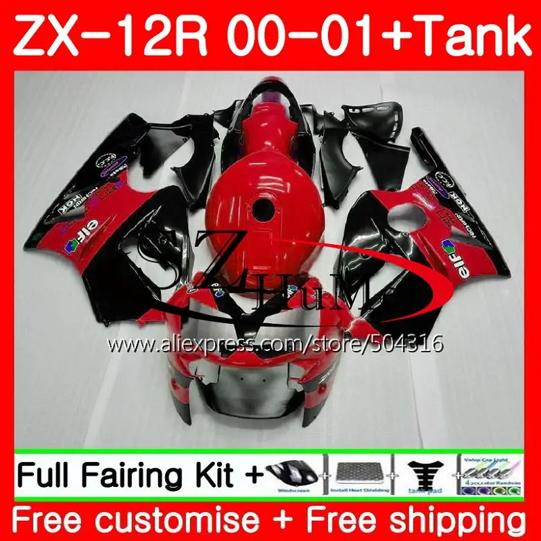 

Injection For KAWASAKI NINJA ZX 12R 00-01 ZX1200 C red black 22SH13 ZX 12 R ZX12R 00 01 ZX1200 ZX-12R 2000 2001 Fairings kit