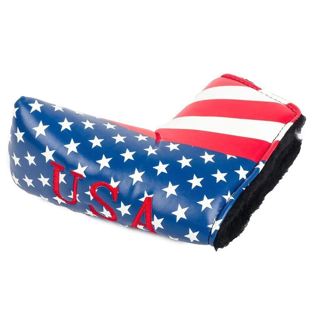 US Flag Embroidery Golf Putter Club Head cover PU Leather L-style Putter Protective Cover