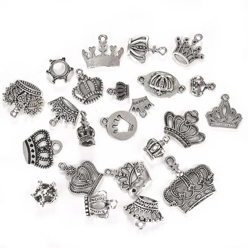

22pcs Crown Charms Mixed Metal Alloy Antique Silver Bronze Princess Pendants for Bracelets DIY Handmade Jewelry Making Findings