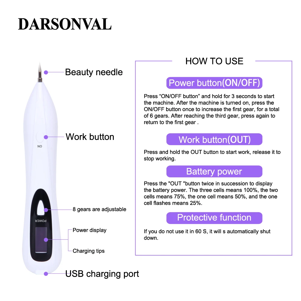 DARSONVAL ручка для удаления крота lcd Лазерная машинка для удаления веснушек в черные точки темное пятно для удаления татуировок 8 уровней салонный уход для дома и красоты