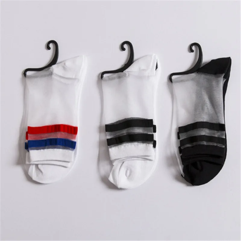 1 пара прозрачных коротких носков с двумя полосками для девочек женские летние тонкие короткие носки в стиле Харадзюку хипстерские красивые короткие носки женские носки