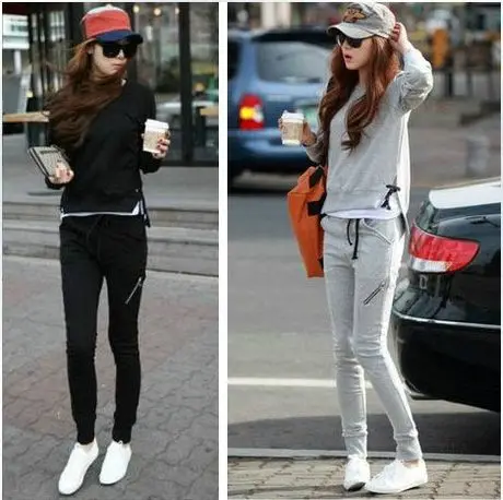 2014 new large size sweater suit thin section Spring Korean women long-sleeved black and white gray leisure free shipping | Женская