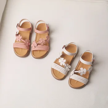 

Summer 2020 New Baby Girls' Sandals with Flowers Soft Leather Korean Princess Shoes Open Toe Hook Loop Nice Quality Kids Sandals
