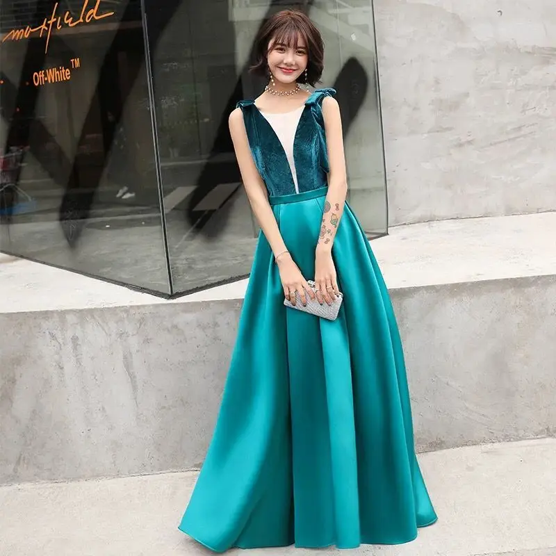 

Elegant Formal Abendkleider Green Satin Evening Dress Floor Length Robe De Soiree Prom Party Gown