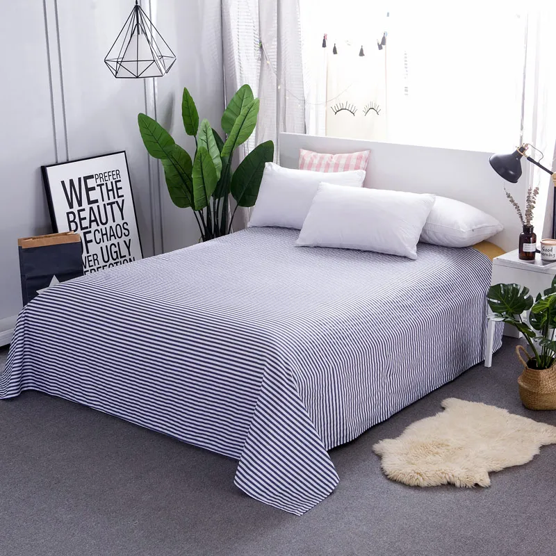 1-Piece-Blue-Stripes-Pattern-Flat-Sheet-for-Adult-100%-Cotton-Bed-Sheet-Queen-King-Size-Bed-Linen-Super-Soft-Bedspread