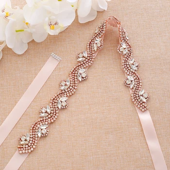 

Rose Gold Rhinestones Bridal Sash Hand Beaded Wedding Belt Elegant Crystal Bridal Sash For Wedding Decoration A196RG