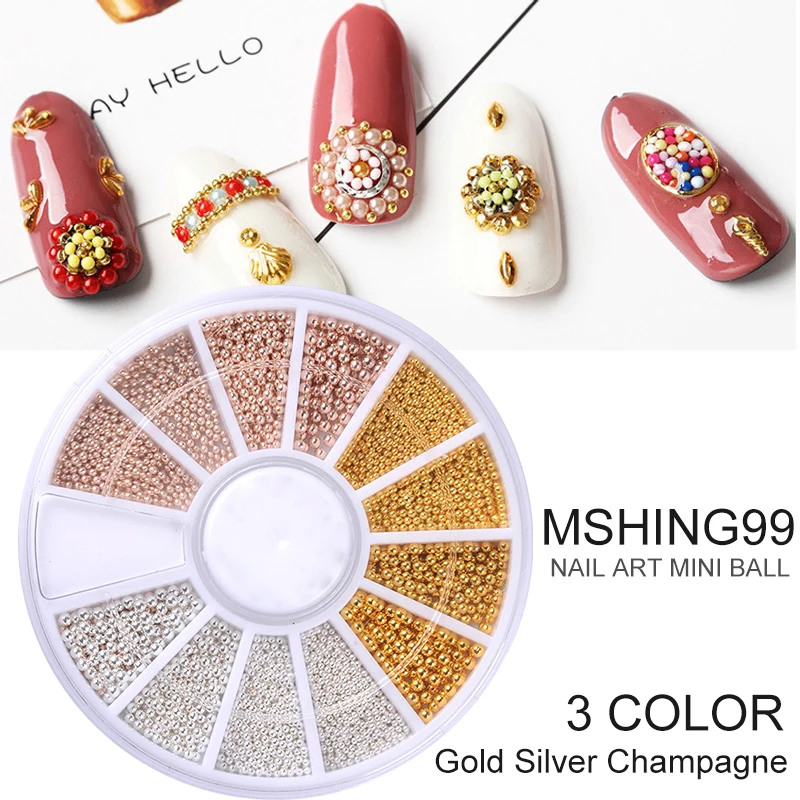 3D Nail Decoration Gold Silver Champagne Mini 0.8mm Steel Ball for