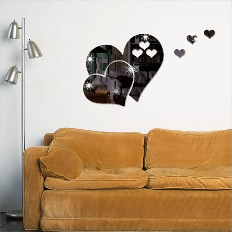 3D Wall Stickers Mirror Love Hearts Wall Sticker Decal DIY Home Art
